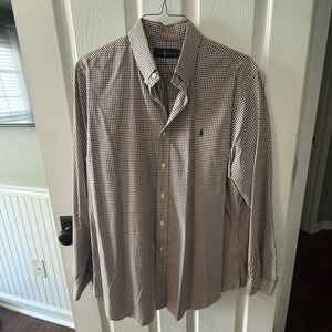 Ralph Lauren Men's Brown and White Checkered Shirt